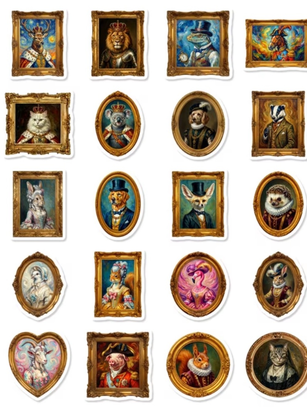 50 Royal Animal Portrait Vinyl Stickers Vintage Cat Dog Bunny Oil Painting - Picture 2 of 4